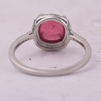 2.63 Ct Cushion Cabochon Cut Natural Pink Tourmaline 950 Platinum Ring