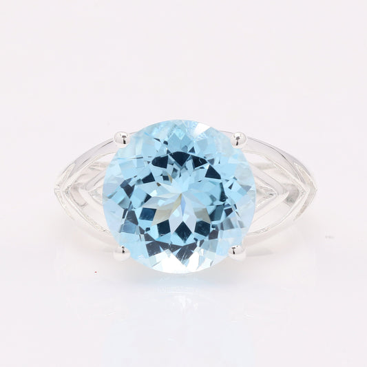 7.52 Ct Round Blue Topaz 925 Silver Ring