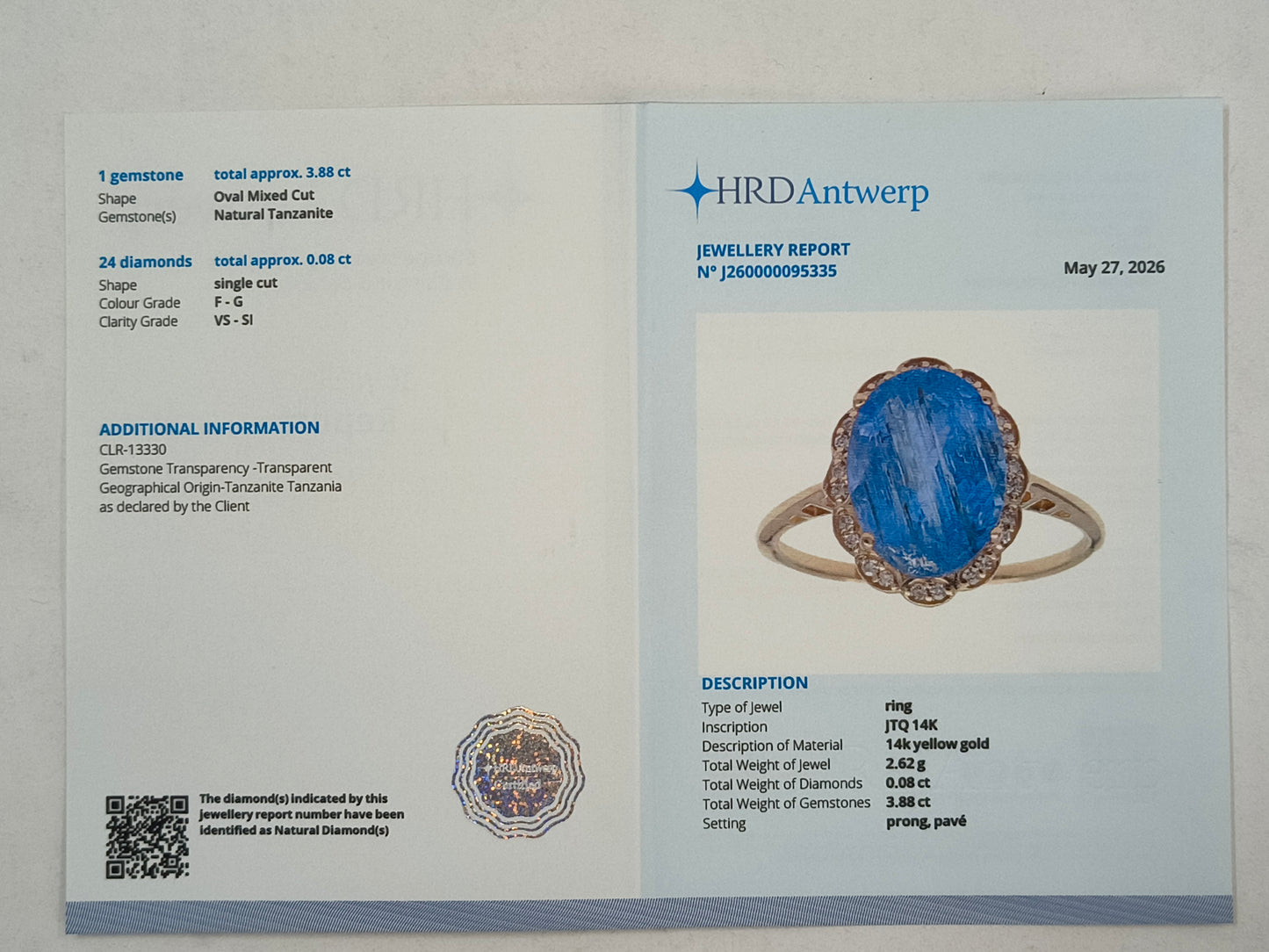 3.96 Ct Oval Mixed Cut Natural Tanzanite 14K Gold Ring