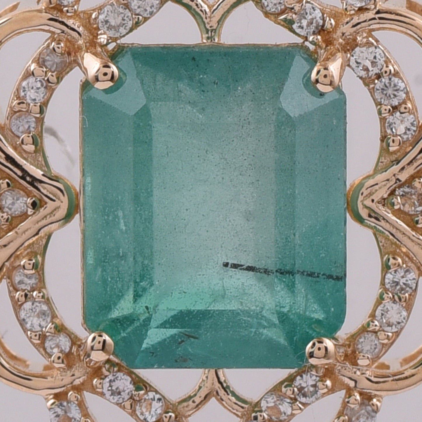 3.54 Ct Octagon Step Cut Natural Emerald 14K Gold Pendant