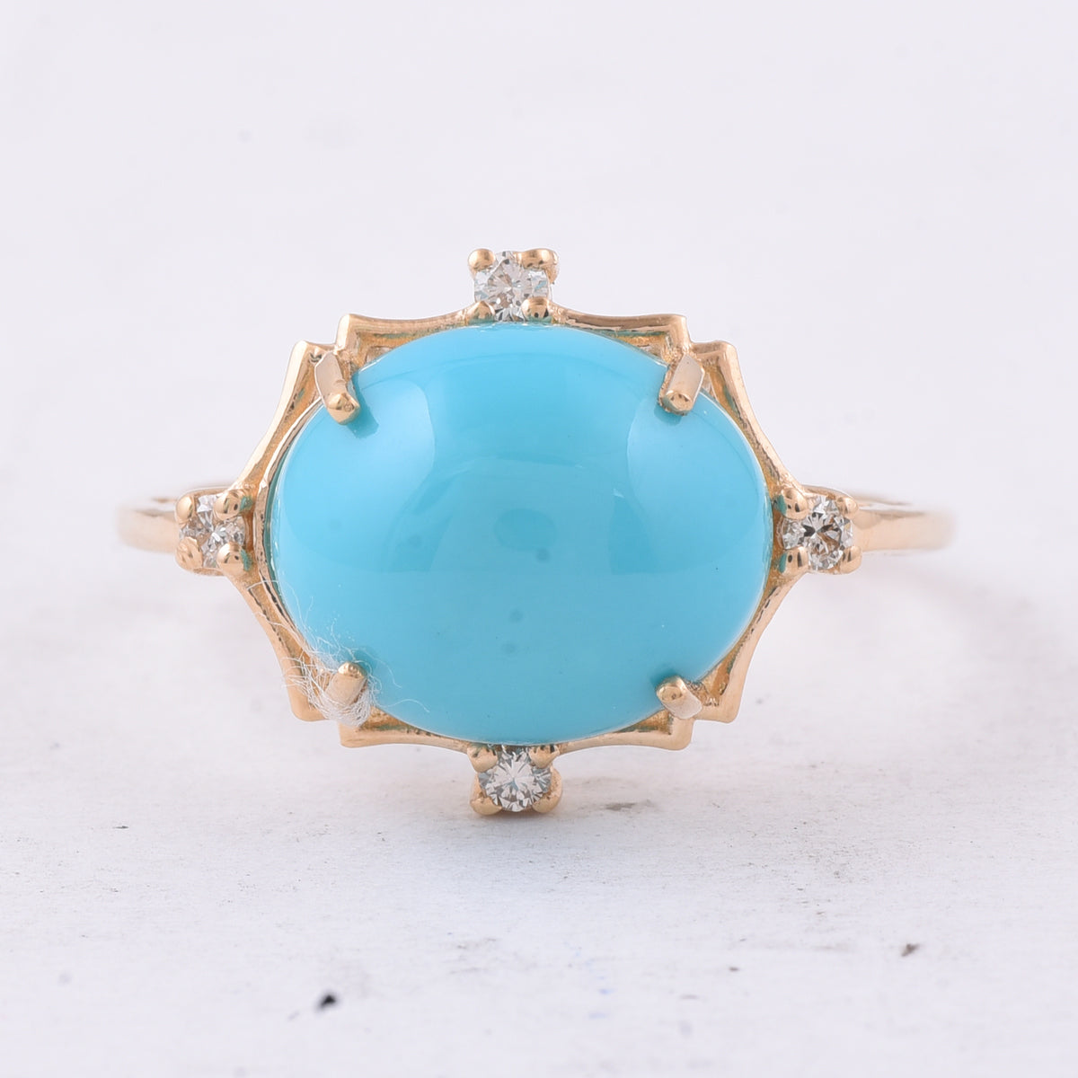 4.49 Ct Oval Cabochon Cut Natural Turquoise 14K Gold Ring