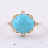 4.49 Ct Oval Cabochon Cut Natural Turquoise 14K Gold Ring