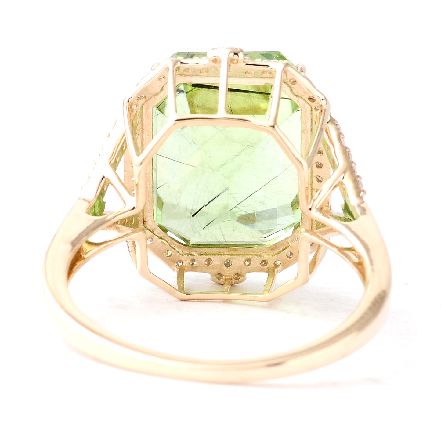 9.37 Ct Emerald Cut Natural Peridot 14K Gold Ring