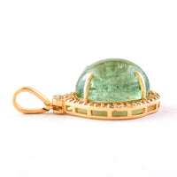 6.58 Ct Oval Cabochon Cut Natural Green Tourmaline 14K Gold Pendant