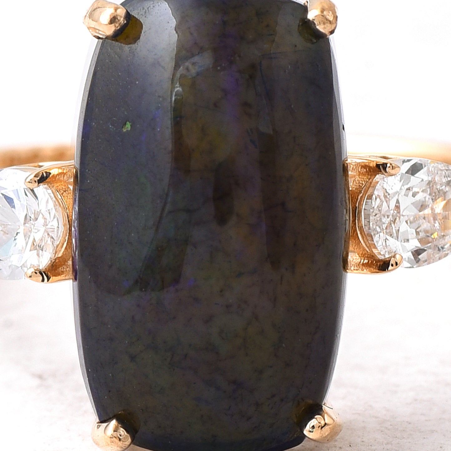 2.83 Ct Cushion Black Opal 14K Gold Ring
