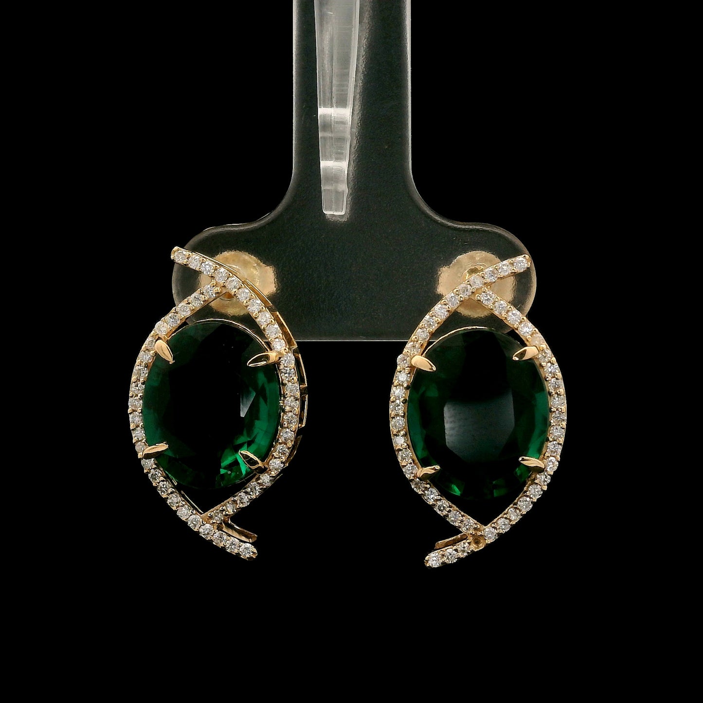 6.57 Ct Oval Mixed Cut Lab Grown Emerald 14K Gold Earrings