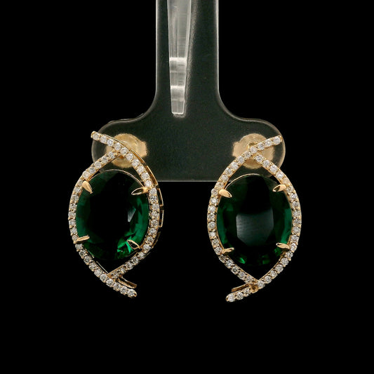 6.57 Ct Oval Mixed Cut Lab Grown Emerald 14K Gold Earrings