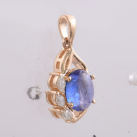 1.32 Ct Oval Cabochon Cut Natural Tanzanite 14K Gold Pendant