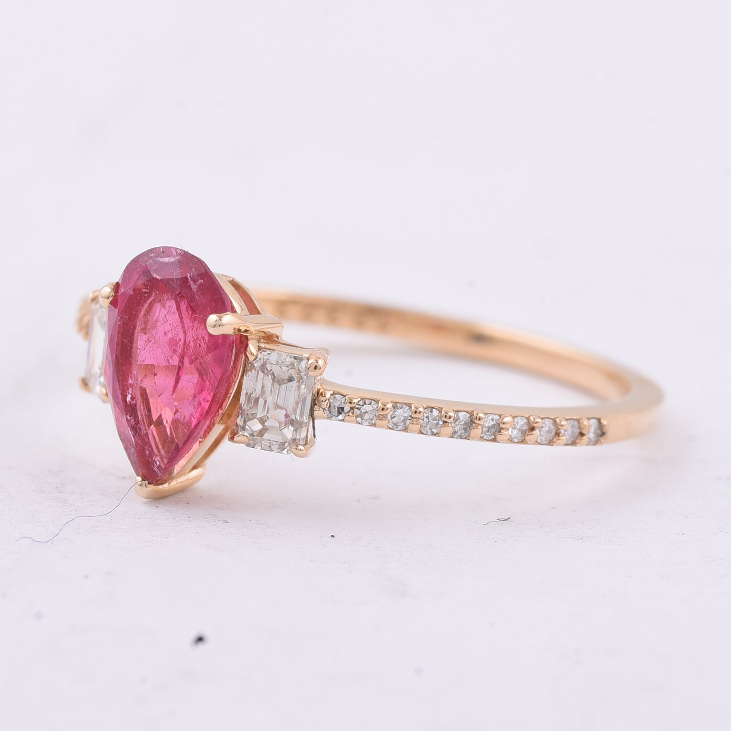 1.15 Ct Pear Mixed Cut Natural Pink Tourmaline 14K Gold Ring