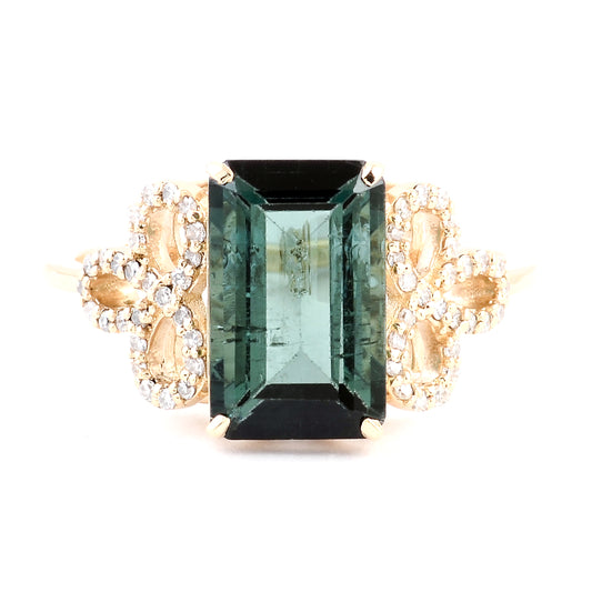 3.10 Ct Emerald Cut Natural Tourmaline 14K Gold Ring