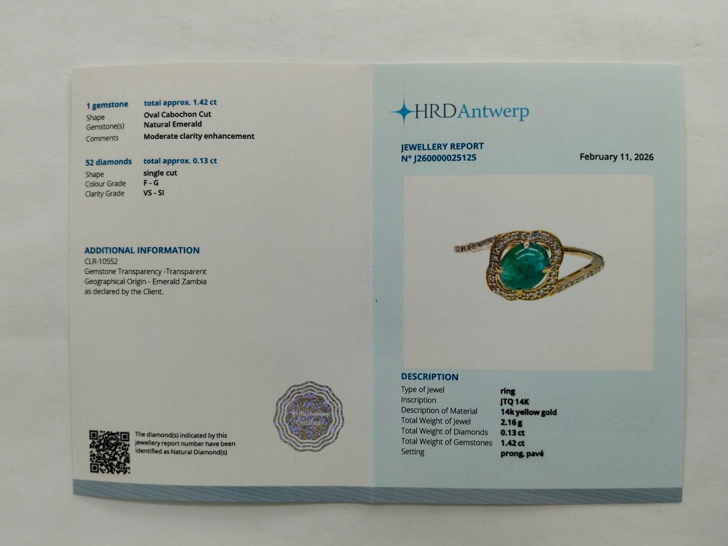 1.55 Ct Oval Cabochon Cut Natural Emerald 14K Gold Ring