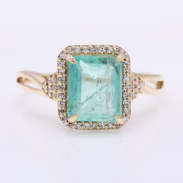2.53 Ct Octagon Step Cut Natural Emerald 14K Gold Ring