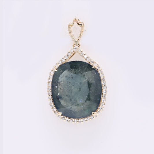 8.42 Ct Cushion Mixed Cut Natural Sapphire 14K Gold Pendant