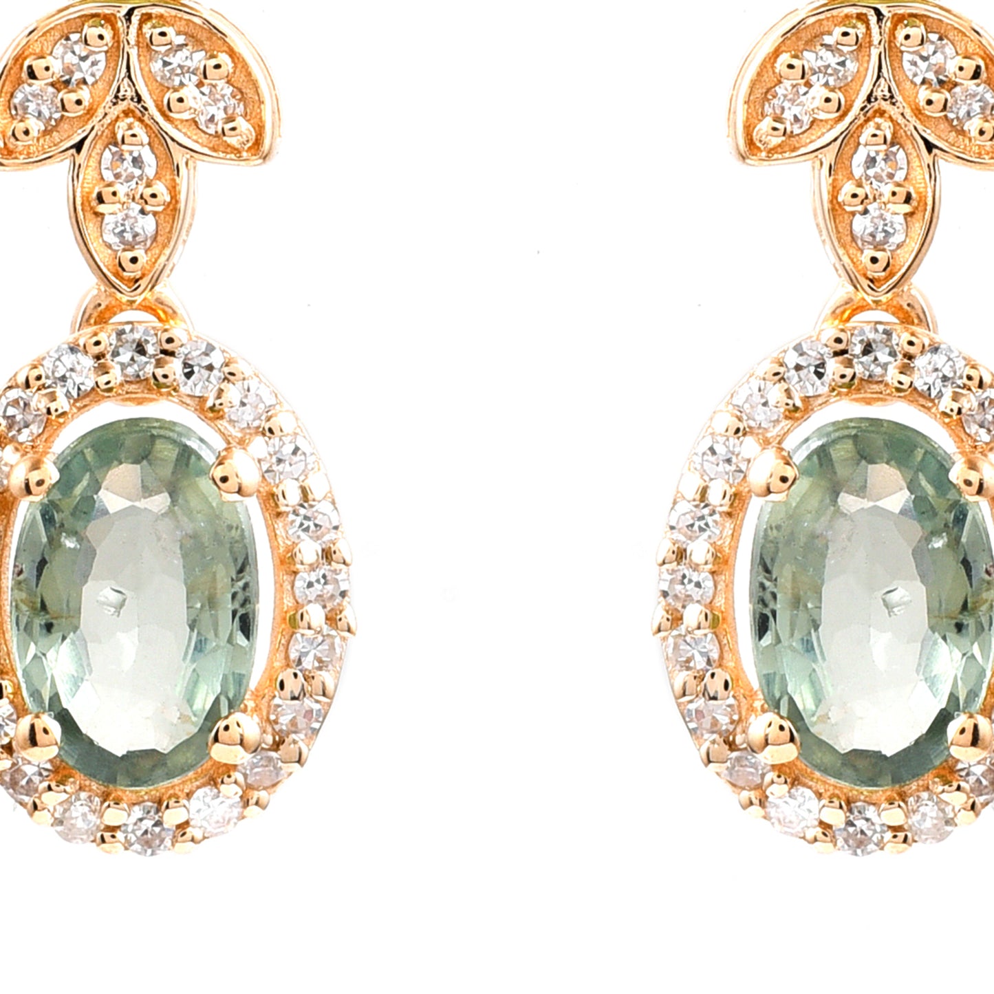 2.25 Ct Oval Mixed Cut Natural Green Sapphire 14K Gold Earrings