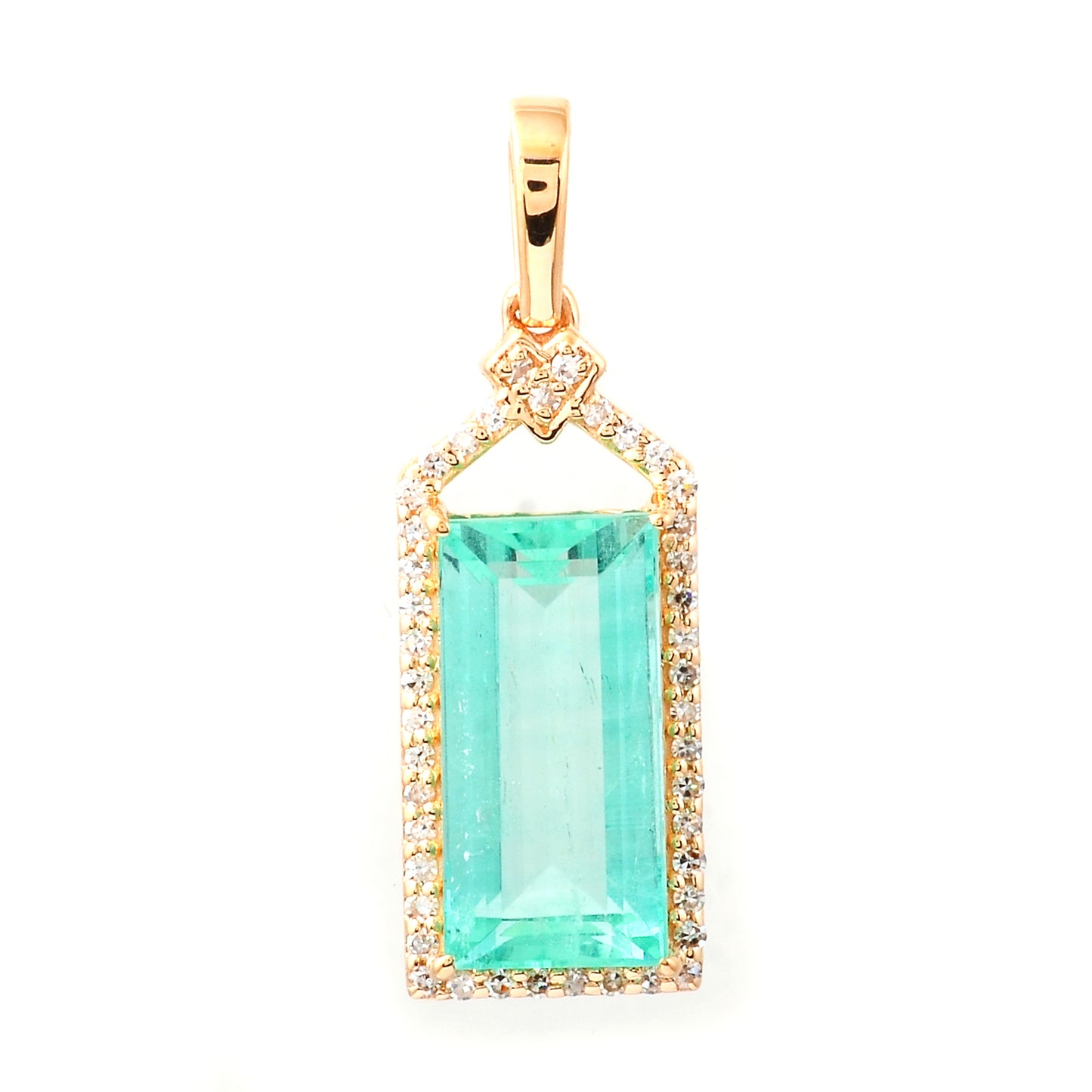 3.08 Ct Rectangle Step Cut Natural Emerald 14K Gold Pendant
