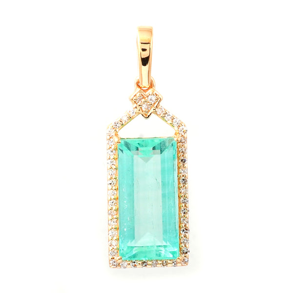 3.08 Ct Rectangle Step Cut Natural Emerald 14K Gold Pendant