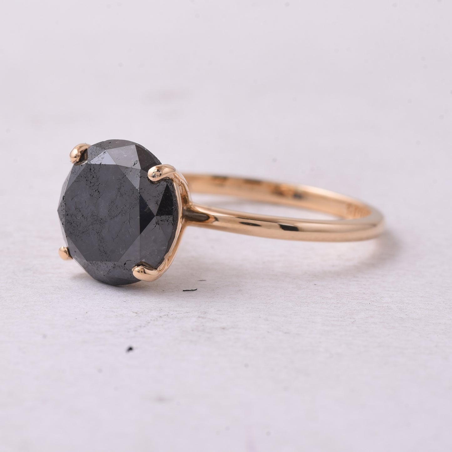 4.36 Ct Round Black Diamond 14K Gold Ring