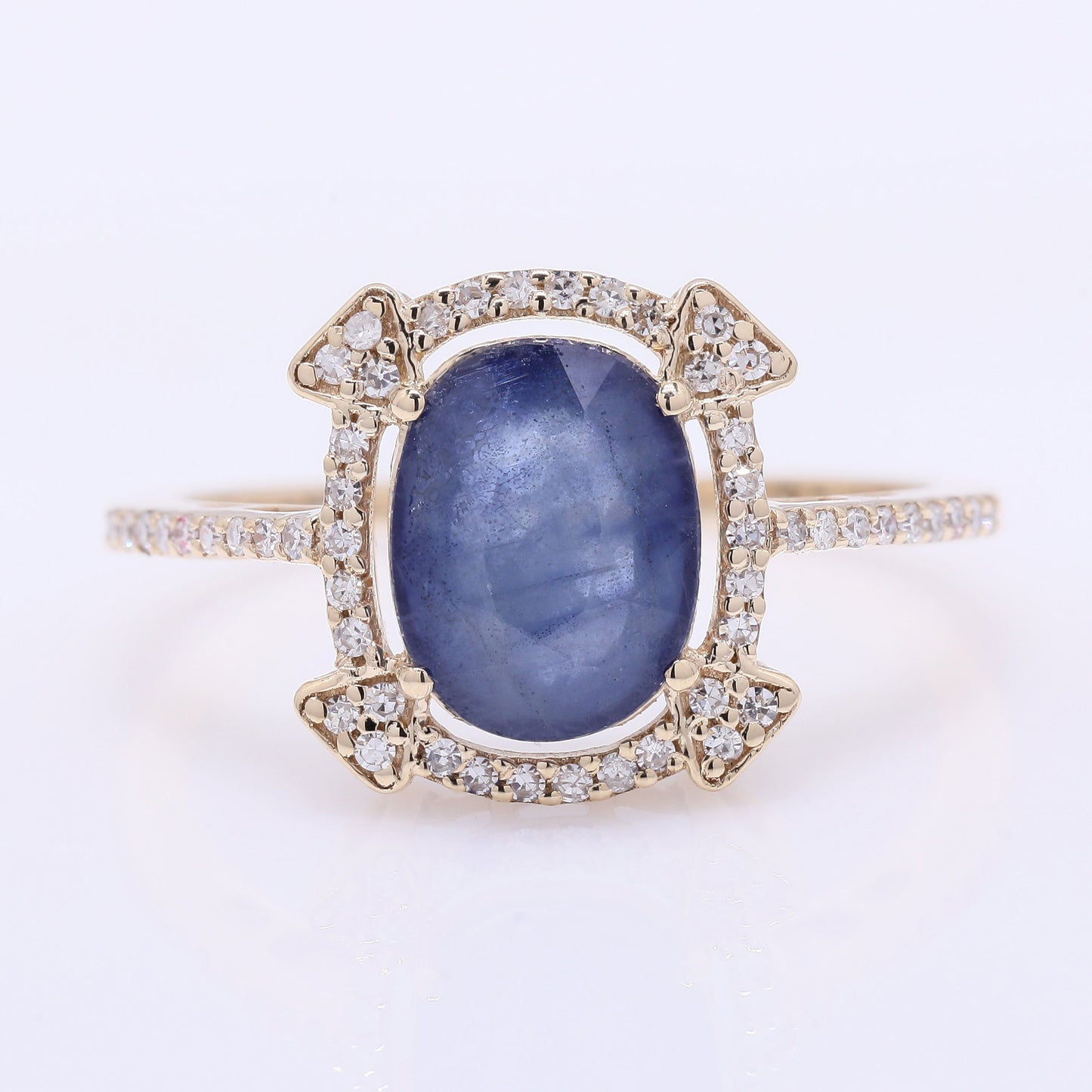 2.83 Ct Oval Mixed Cut Natural Sapphire 14K Gold Ring