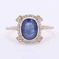 2.83 Ct Oval Mixed Cut Natural Sapphire 14K Gold Ring