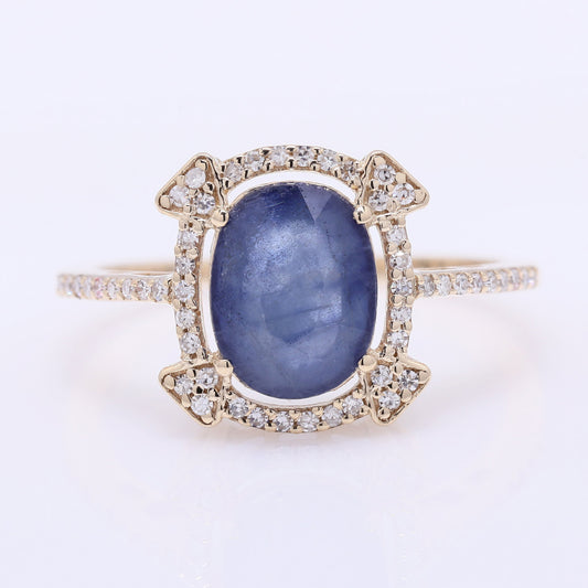 2.83 Ct Oval Mixed Cut Natural Sapphire 14K Gold Ring