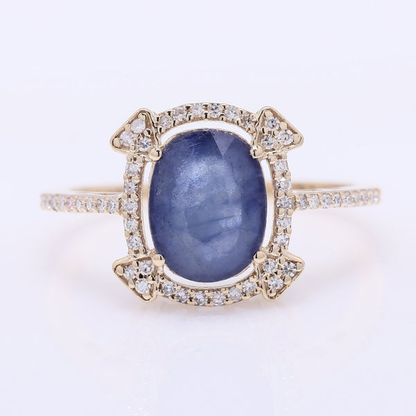 2.83 Ct Oval Mixed Cut Natural Sapphire 14K Gold Ring