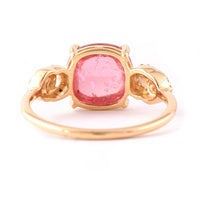 3.11 Ct Cushion Cabochon Cut Natural Pink Tourmaline 14K Gold Ring