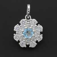 1.87 Ct Round Blue Topaz, Cubic Zirconia 925 Sterling Silver Pendant