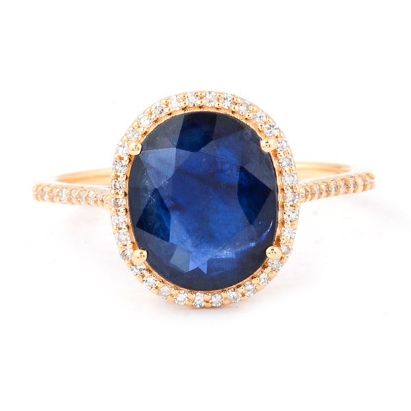 3.25 Ct Oval Mixed Cut Natural Sapphire 14K Gold Ring