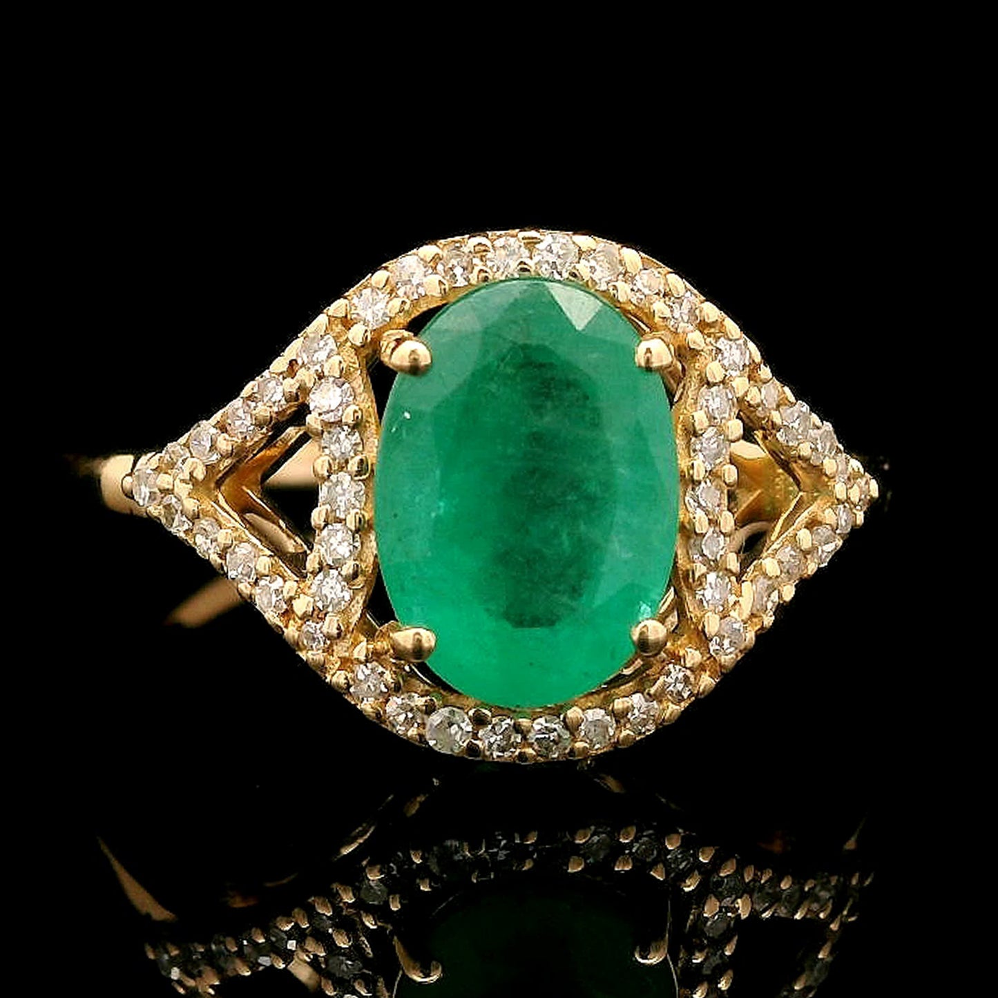 1.54 Ct Oval Mixed Cut Natural Emerald 14K Gold Ring
