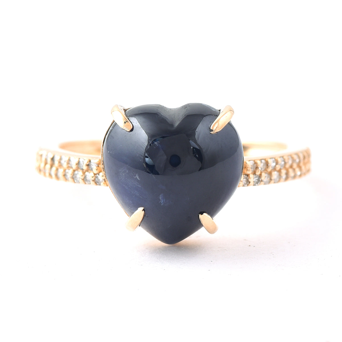 5.85 Ct Heart Cabochon Natural Sapphire 14K Gold Ring