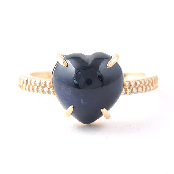 5.85 Ct Heart Cabochon Natural Sapphire 14K Gold Ring