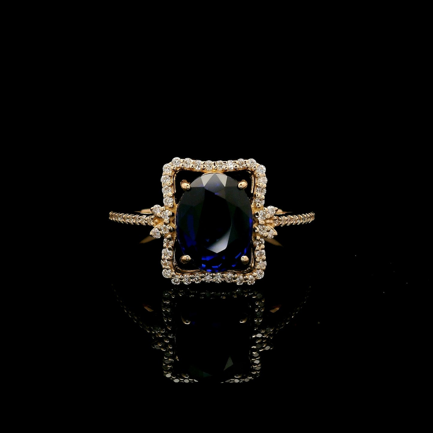 2.88 Ct Oval Mixed Cut Lab Grown Sapphire 14K Gold Ring