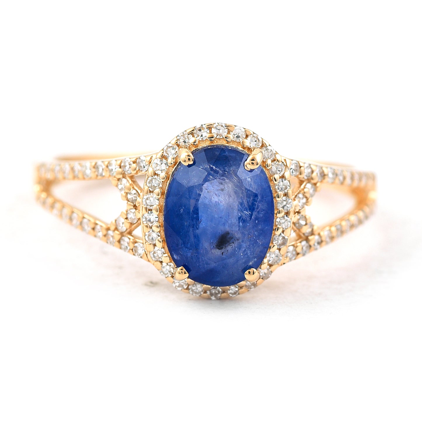 2.00 Ct Oval Mixed Cut Natural Sapphire 14K Gold Ring