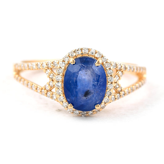 2.00 Ct Oval Mixed Cut Natural Sapphire 14K Gold Ring