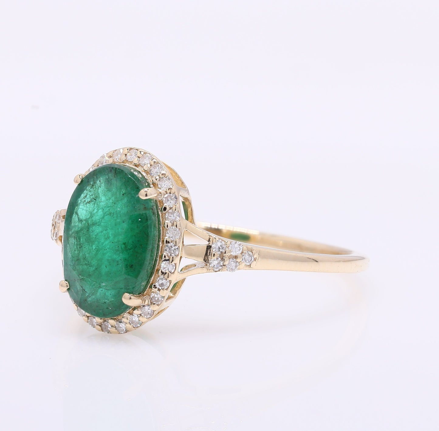 1.92 Ct Oval Mixed Cut Natural Emerald 14K Gold Ring