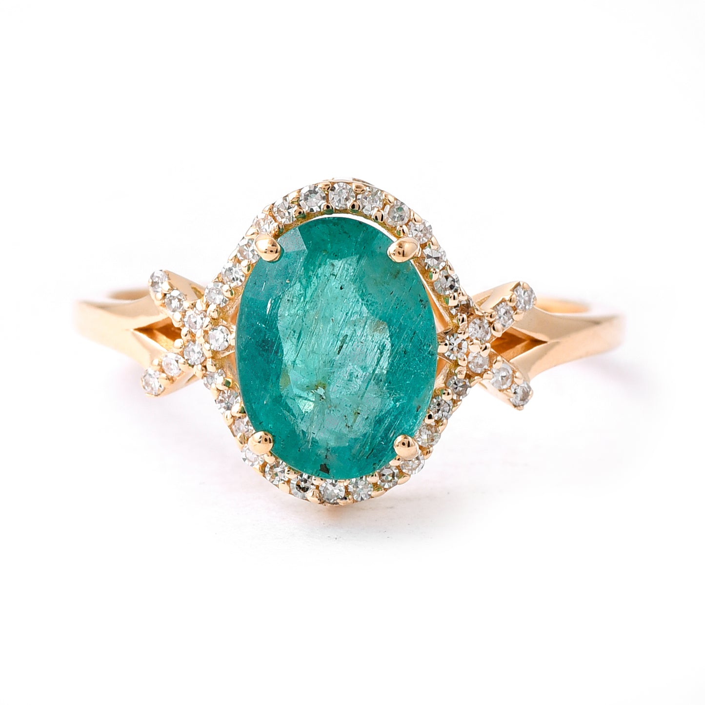 1.94 Ct Oval Mixed Cut Natural Emerald 14K Gold Ring