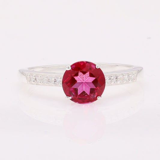 1.56 Ct Round Pink Topaz 925 Silver Ring