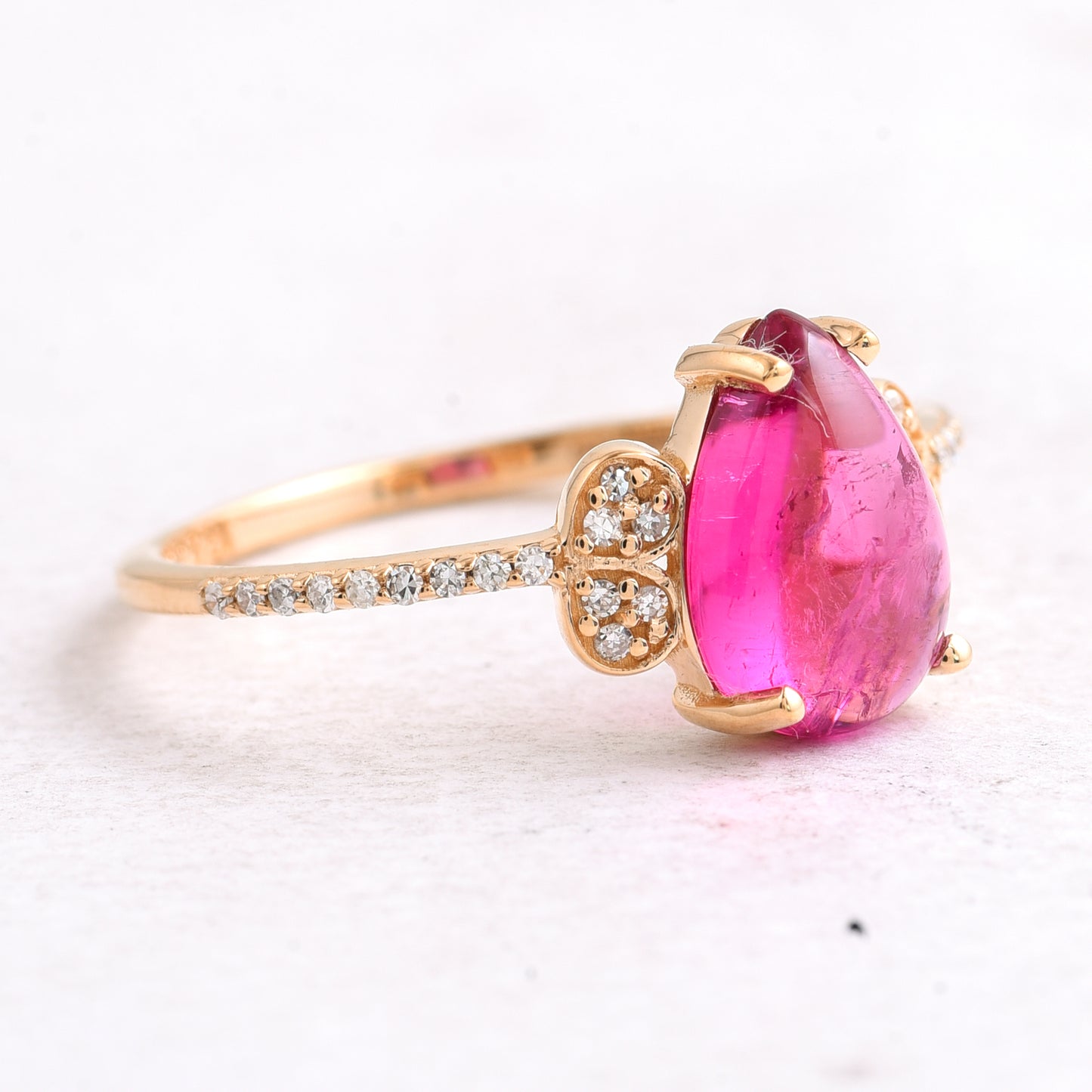 1.89 Ct Pear Cabochon Natural Tourmaline 14K Gold Ring