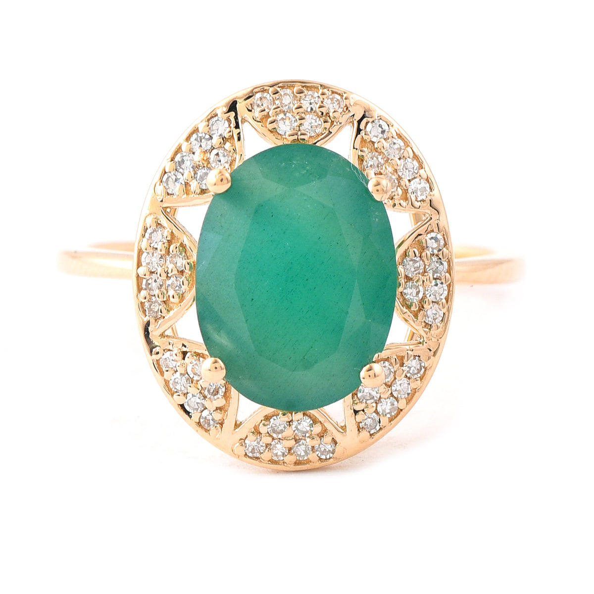 2.91 Ct Oval Mixed Cut Natural Emerald 14K Gold Ring