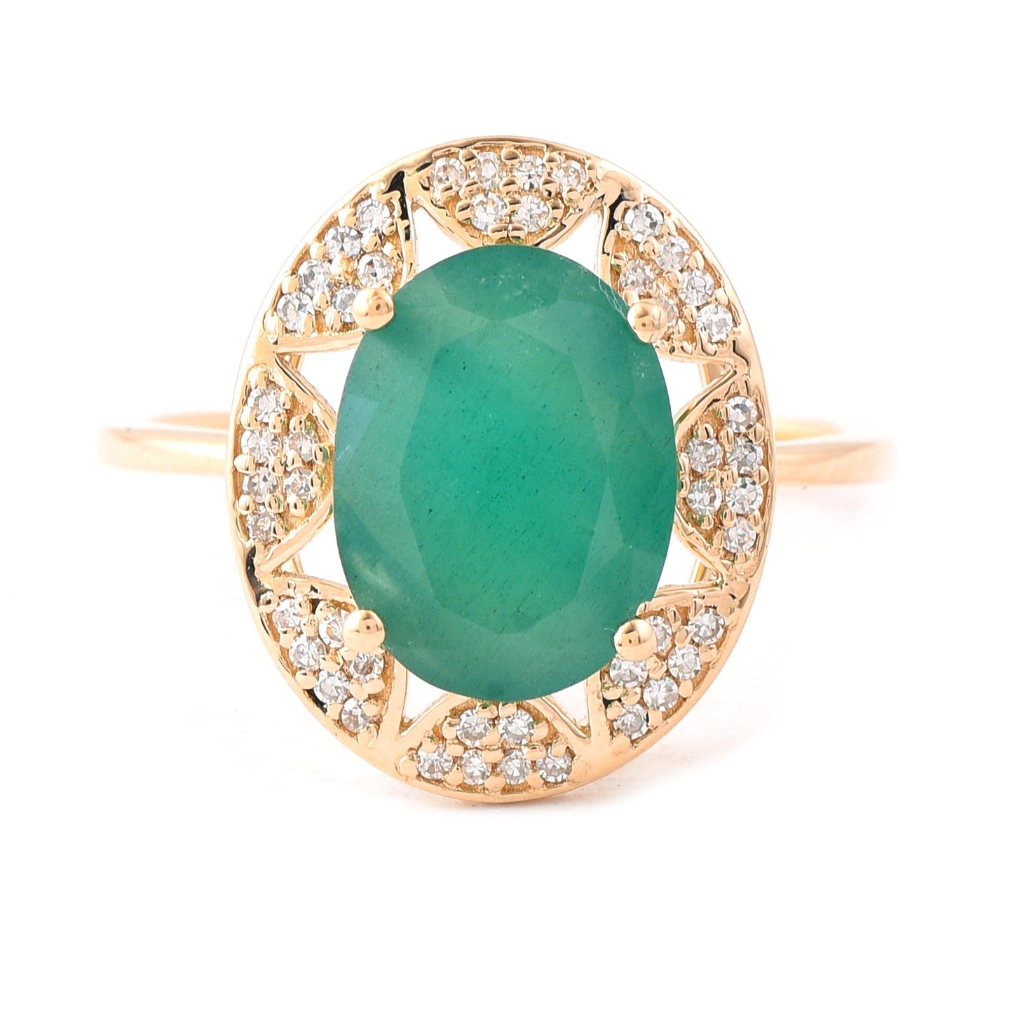 2.91 Ct Oval Mixed Cut Natural Emerald 14K Gold Ring