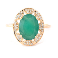 2.91 Ct Oval Mixed Cut Natural Emerald 14K Gold Ring