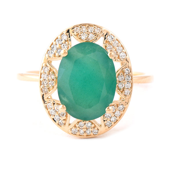 2.91 Ct Oval Mixed Cut Natural Emerald 14K Gold Ring