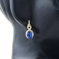 2.94 Ct Oval Mixed Cut Natural Sapphire 14K Gold Earrings