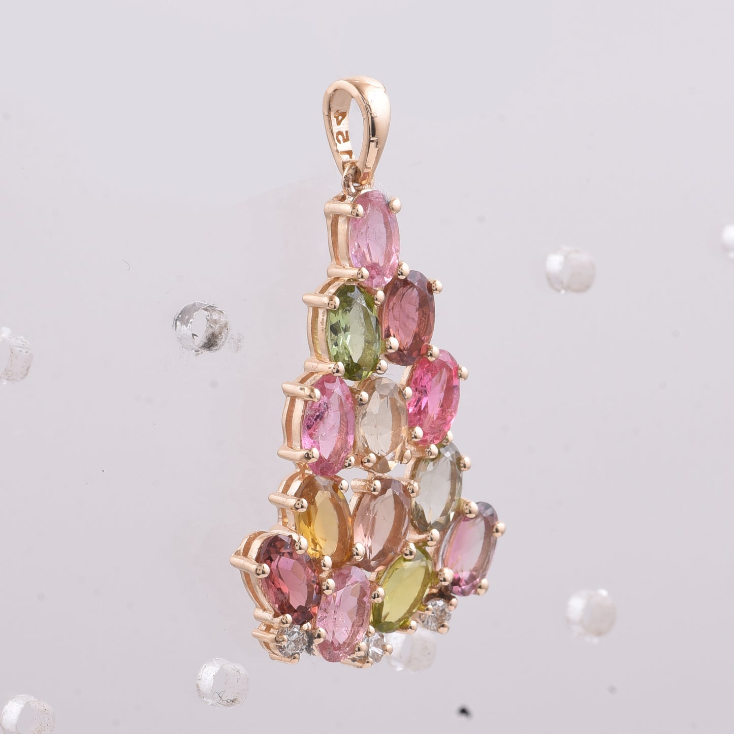 2.70 Ct Oval Natural Multi-Coloured Tourmaline 14K Gold Pendant