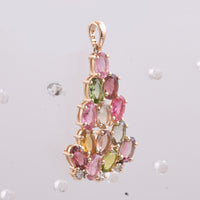 2.70 Ct Oval Natural Multi-Coloured Tourmaline 14K Gold Pendant