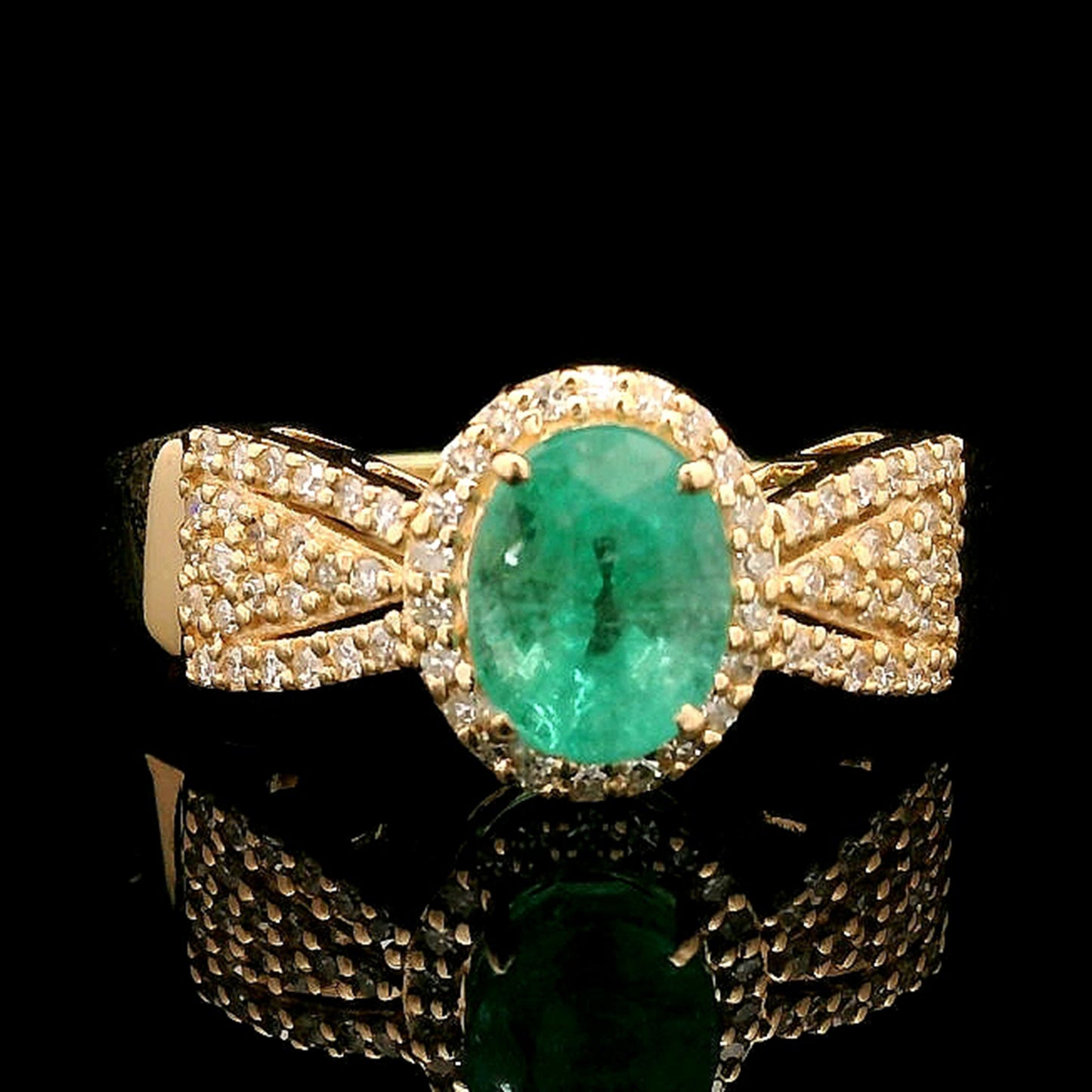 1.38 Ct Oval Mixed Cut Natural Emerald 14K Gold Ring