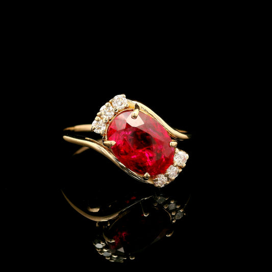 2.37 Ct Oval Mixed Cut Lab Grown Ruby 14K Gold Ring