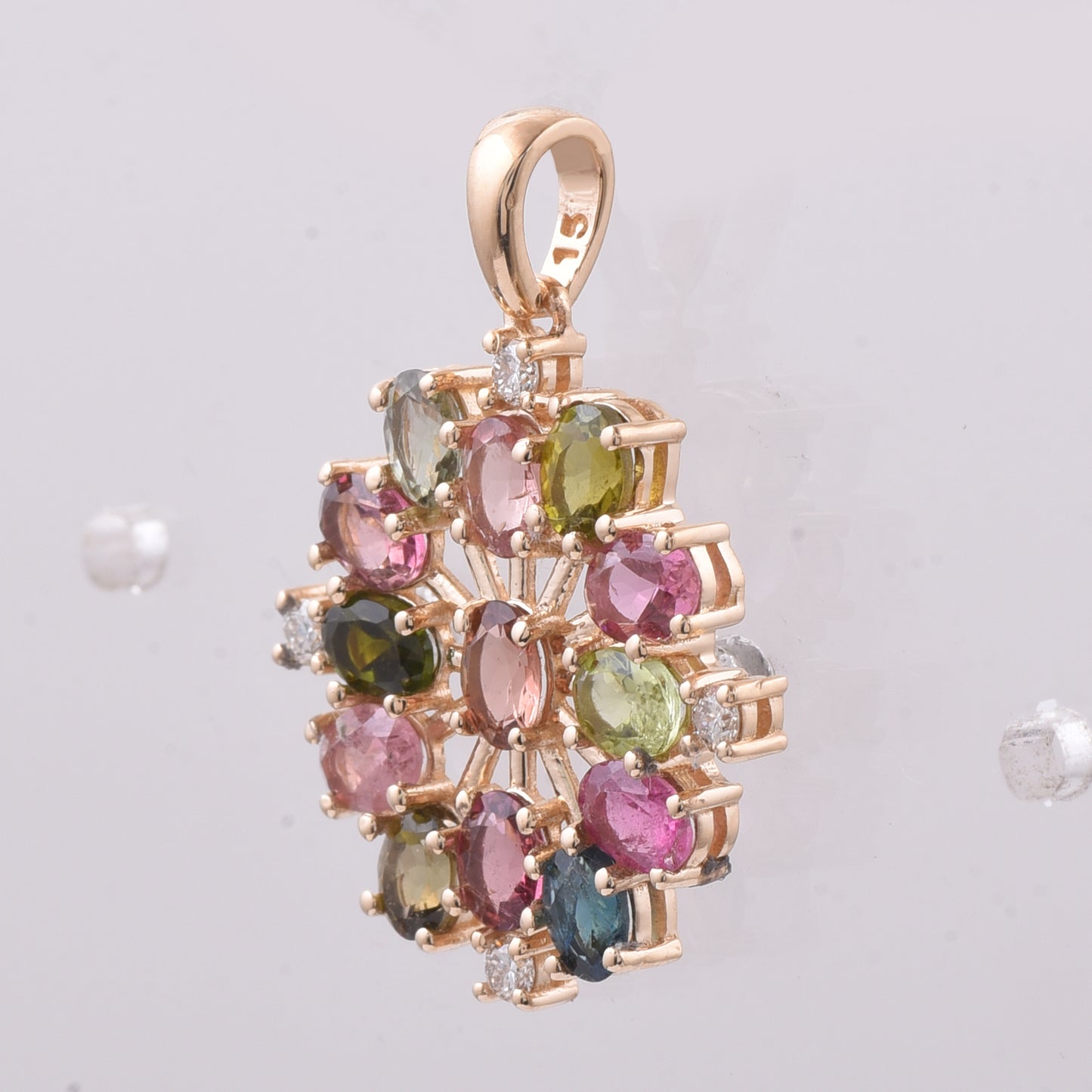 1.98 Ct Oval Natural Multi-Coloured Tourmaline 14K Gold Pendant