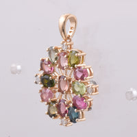 1.98 Ct Oval Natural Multi-Coloured Tourmaline 14K Gold Pendant