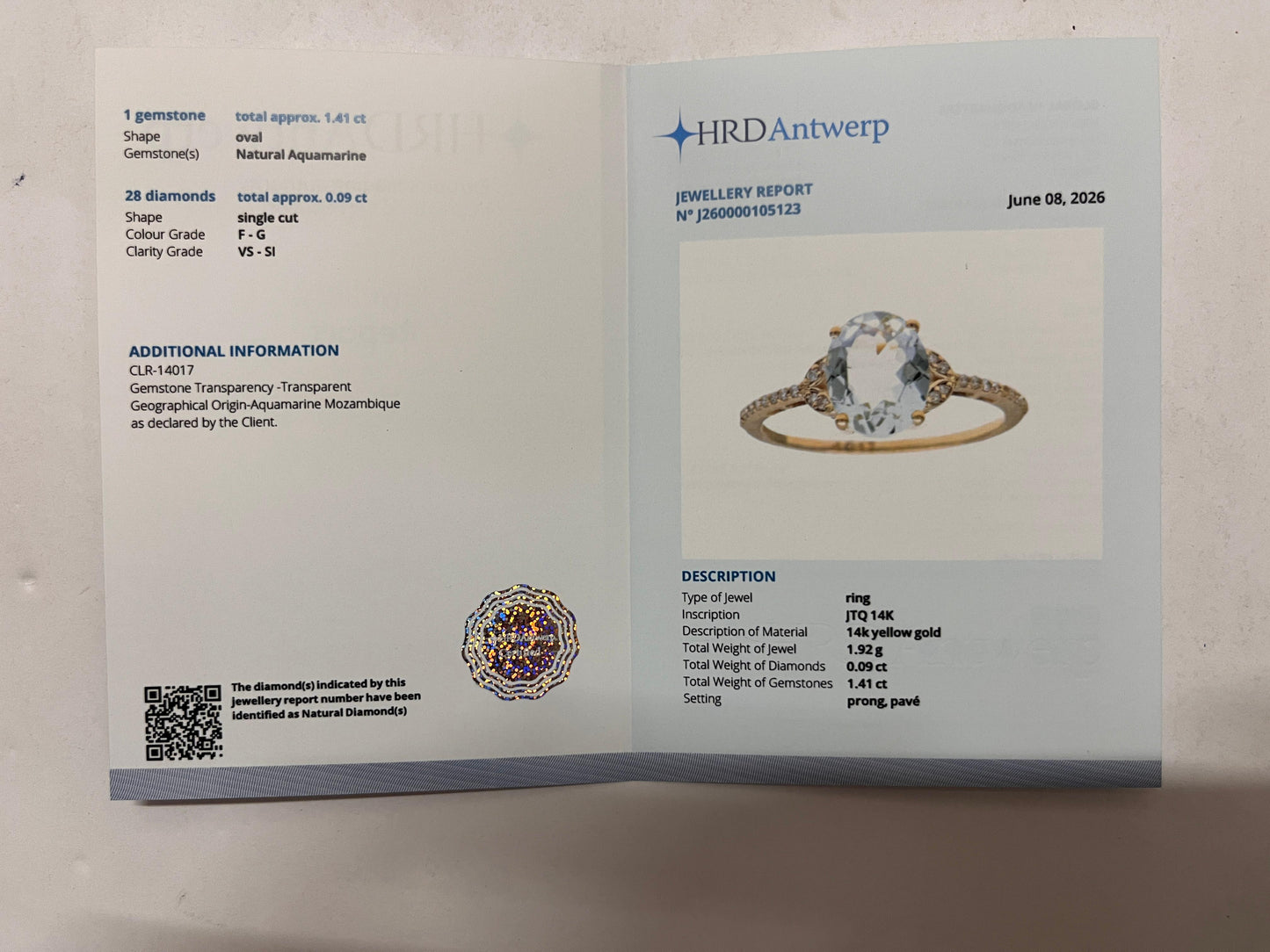 1.50 Ct Oval Mixed Cut Natural Aquamarine 14K Gold Ring